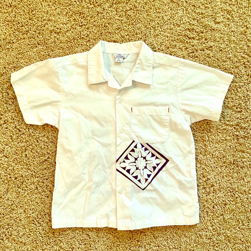 Guess White Button Down Shirt, Boys Size 5T- 6T